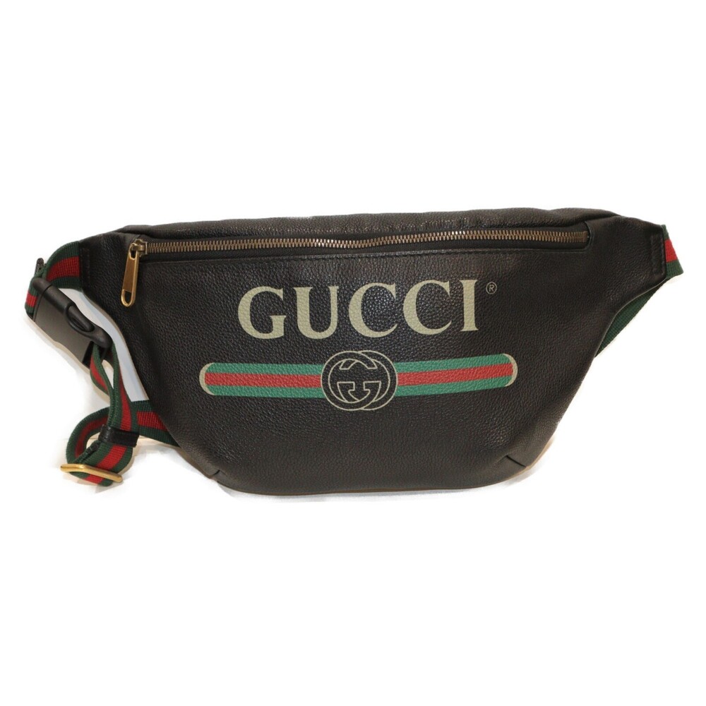 Gucci Bag Logo Body Green Black Classic Leather Red - Picture 2 of 7
